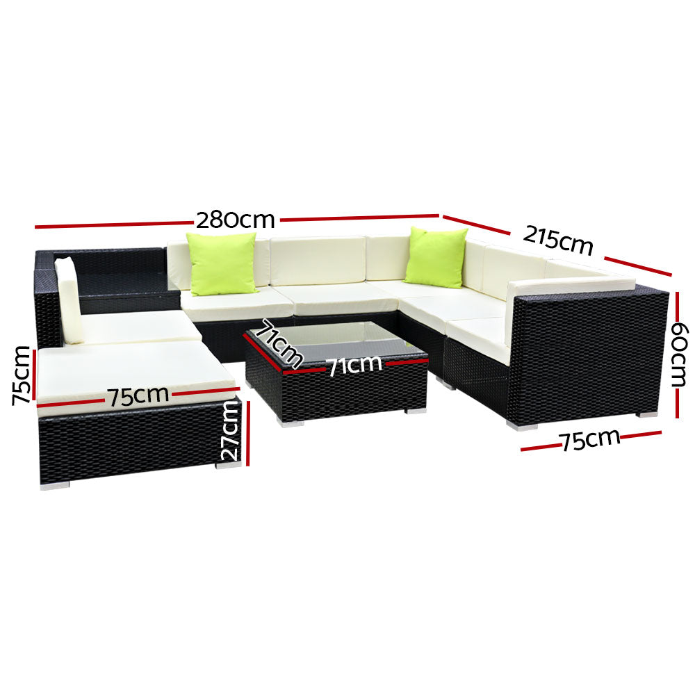 9PC Sofa Set with Storage Cover Outdoor Furniture Wicker - image2