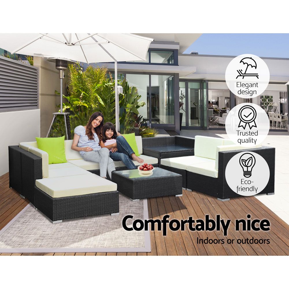 9PC Sofa Set with Storage Cover Outdoor Furniture Wicker - image6