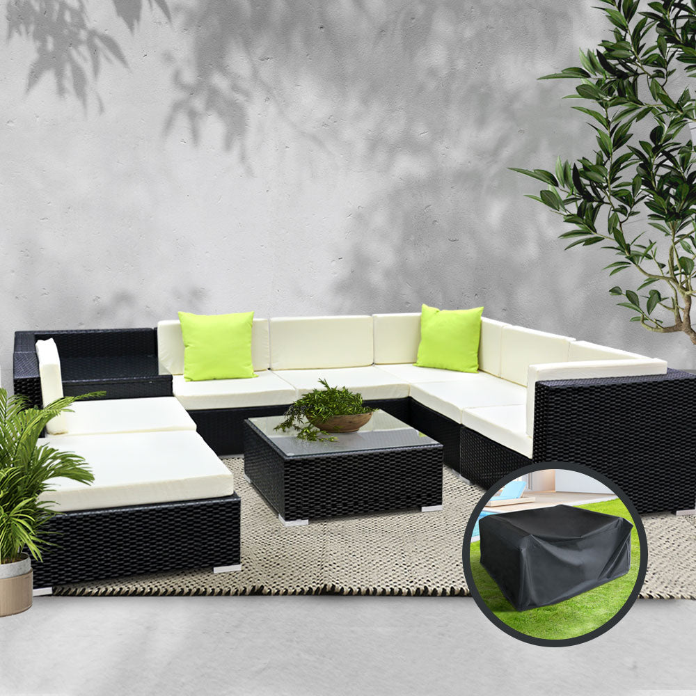 9PC Sofa Set with Storage Cover Outdoor Furniture Wicker - image9