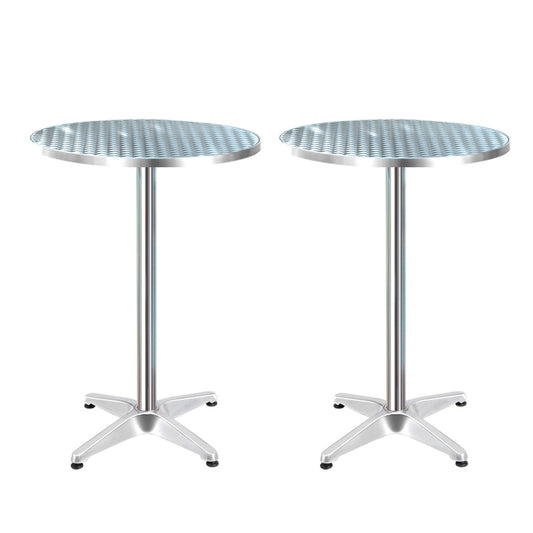 Gardeon 2pcs Outdoor Bar Table Furniture Adjustable Aluminium Cafe Table Round - image1