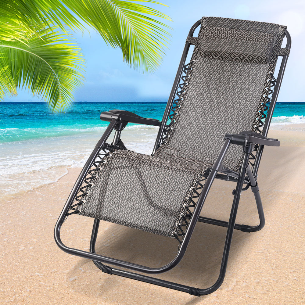 Zero Gravity Recliner Chairs Outdoor Sun Lounge Beach Chair Camping - Beige - image7