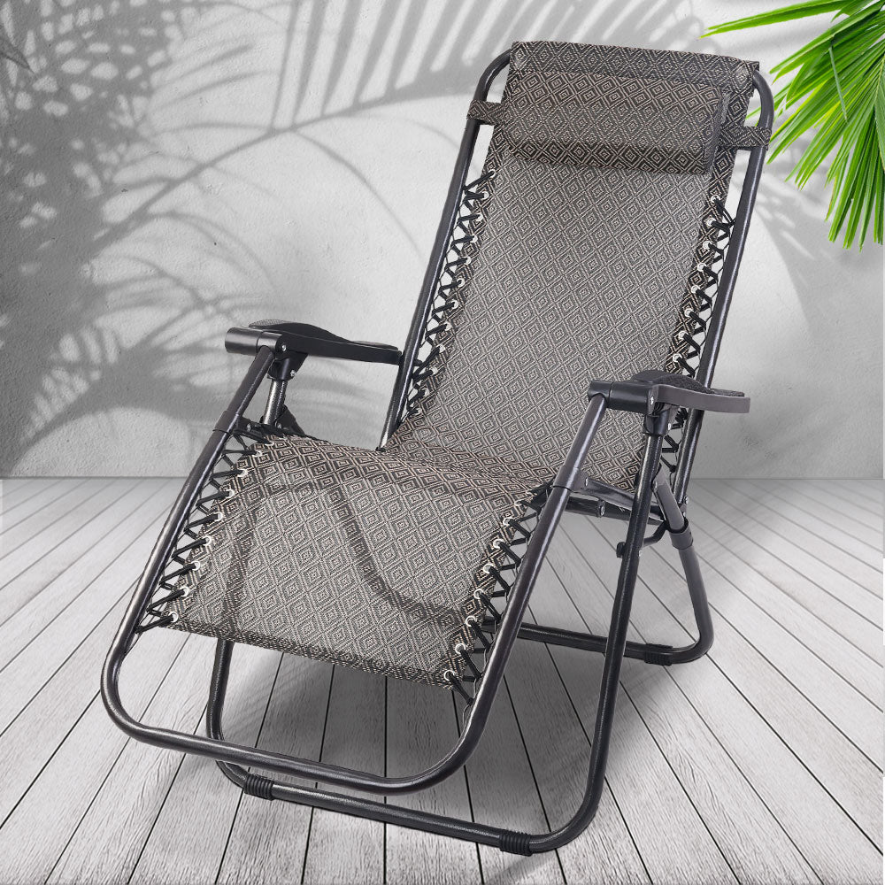 Zero Gravity Recliner Chairs Outdoor Sun Lounge Beach Chair Camping - Beige - image7