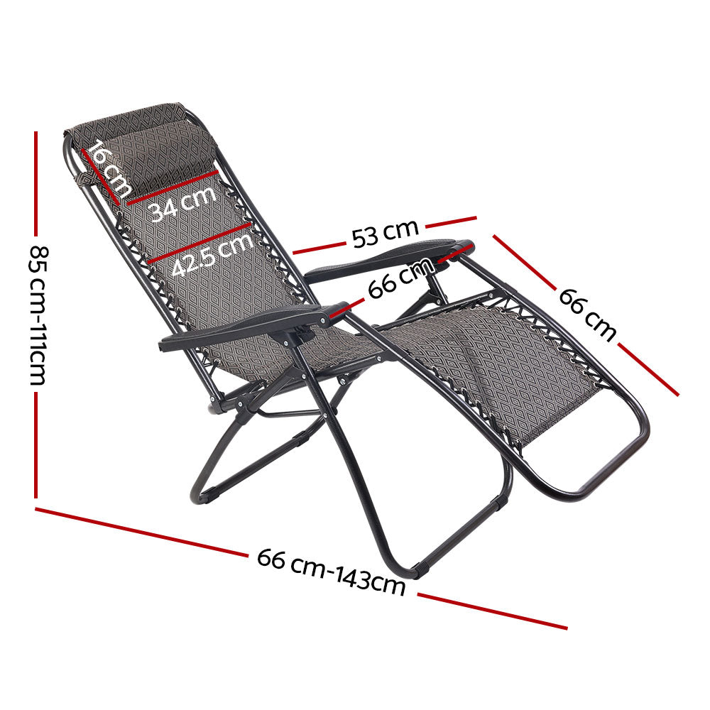 Gardeon Zero Gravity Chair 2PC Reclining Outdoor Sun Lounge Folding Camping - image2