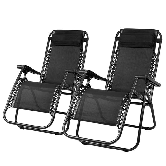Set of 2 Zero Gravity Chairs Reclining Outdoor Furniture Sun Lounge Folding Camping Lounger Black - image1