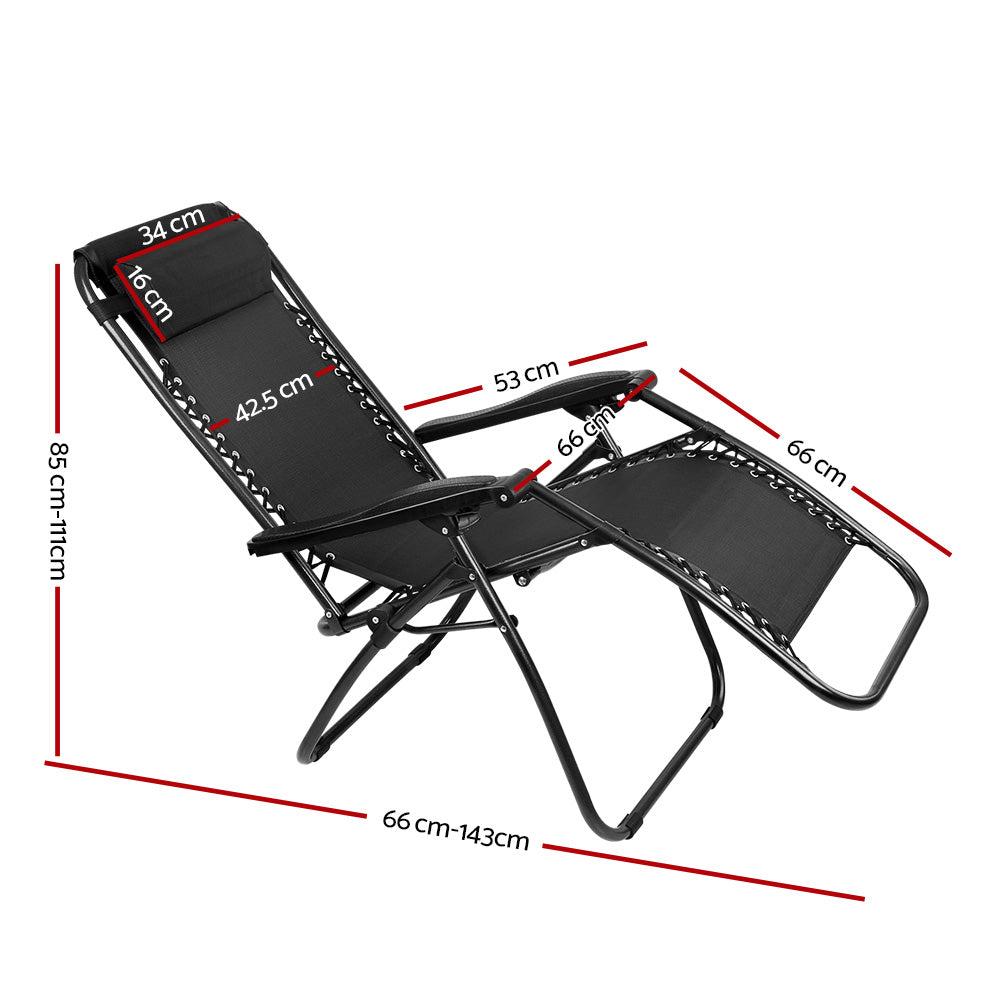 Set of 2 Zero Gravity Chairs Reclining Outdoor Furniture Sun Lounge Folding Camping Lounger Black - image2