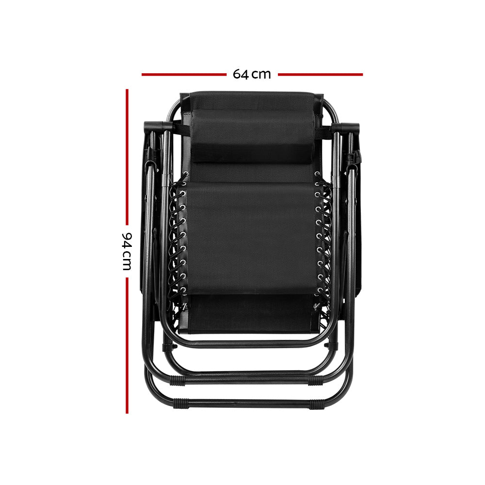 Set of 2 Zero Gravity Chairs Reclining Outdoor Furniture Sun Lounge Folding Camping Lounger Black - image3
