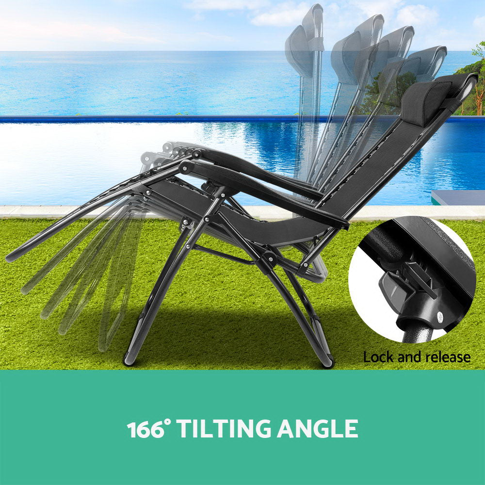 Set of 2 Zero Gravity Chairs Reclining Outdoor Furniture Sun Lounge Folding Camping Lounger Black - image4