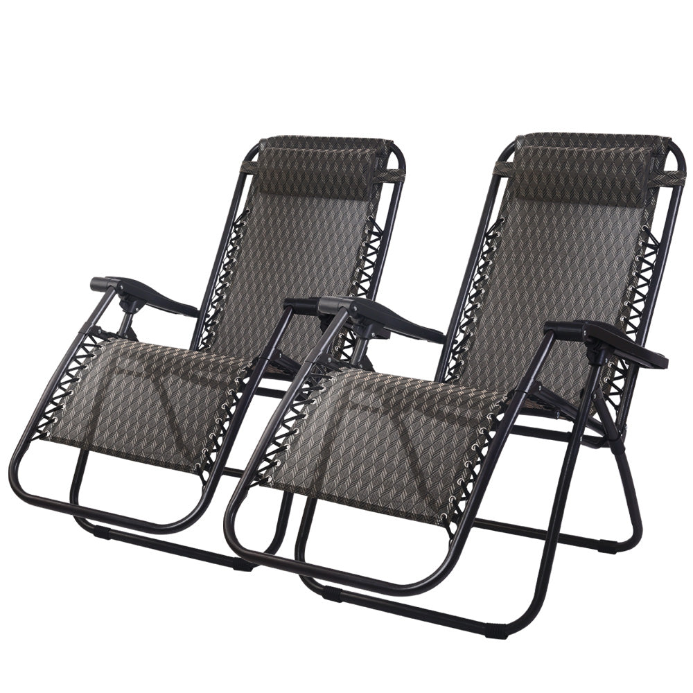 Set of 2 Zero Gravity Chairs Reclining Outdoor Furniture Sun Lounge Folding Camping Lounger Grey - image1