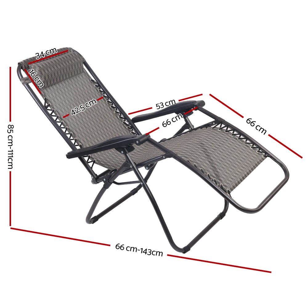 Set of 2 Zero Gravity Chairs Reclining Outdoor Furniture Sun Lounge Folding Camping Lounger Grey - image2