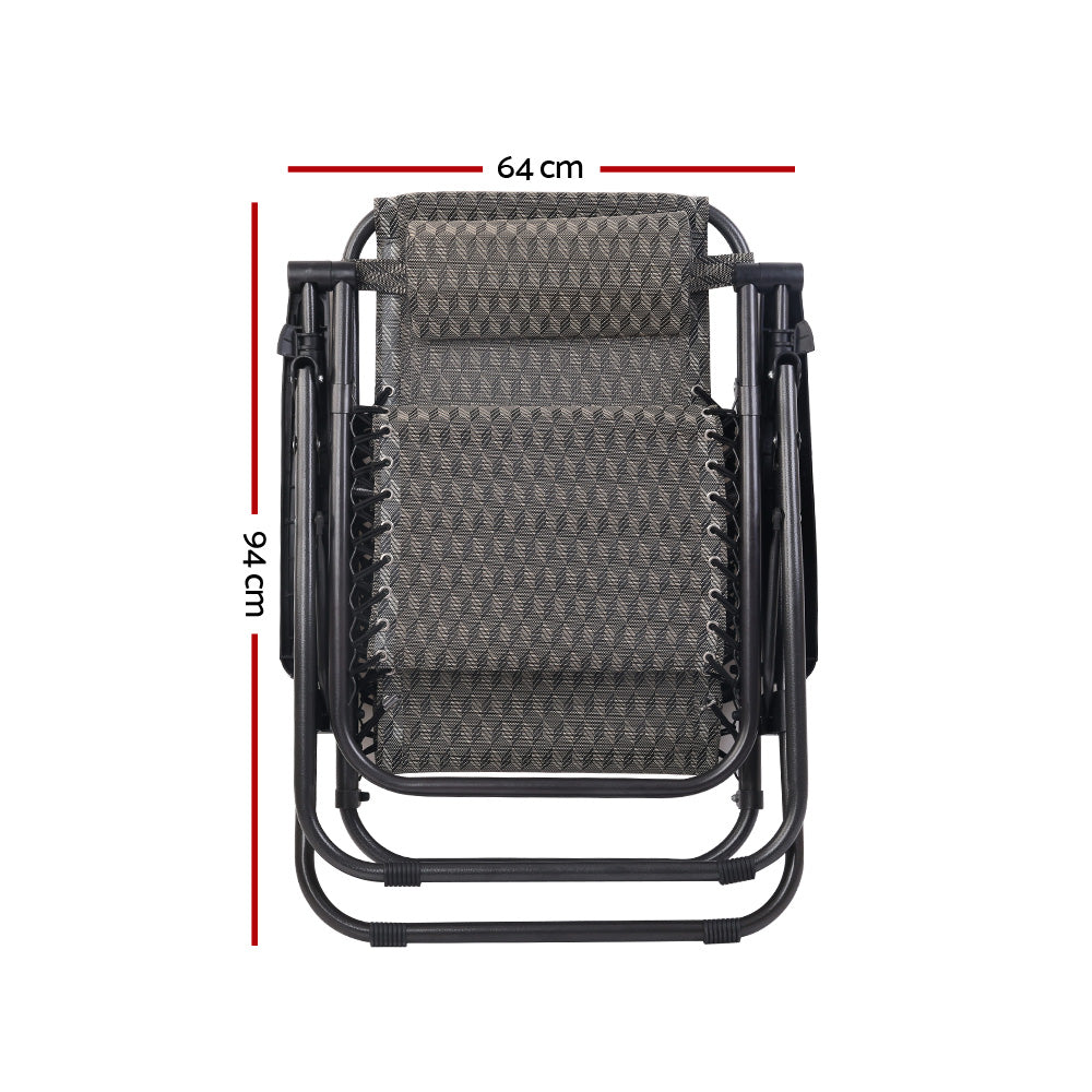 Set of 2 Zero Gravity Chairs Reclining Outdoor Furniture Sun Lounge Folding Camping Lounger Grey - image3