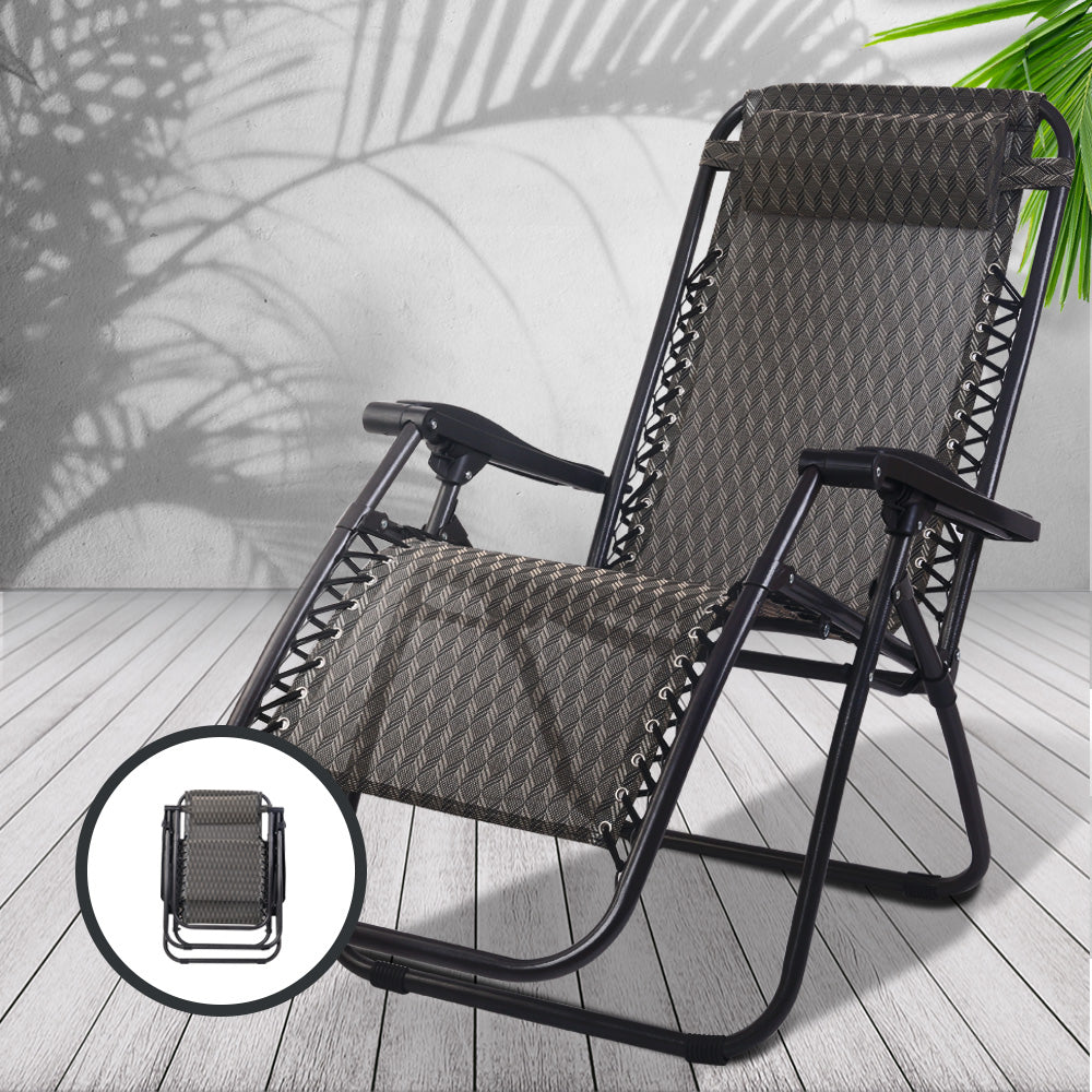 Set of 2 Zero Gravity Chairs Reclining Outdoor Furniture Sun Lounge Folding Camping Lounger Grey - image7
