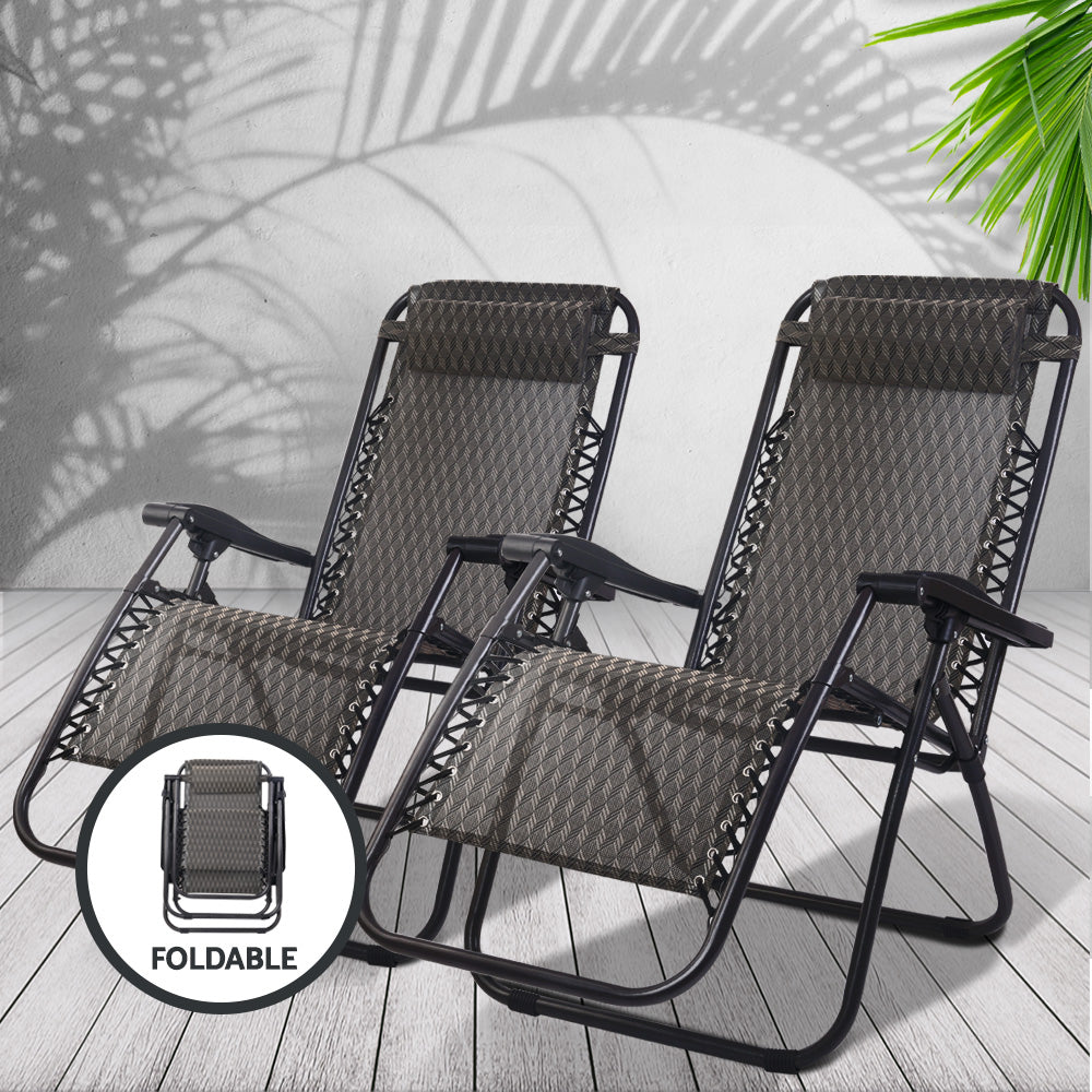 Set of 2 Zero Gravity Chairs Reclining Outdoor Furniture Sun Lounge Folding Camping Lounger Grey - image8