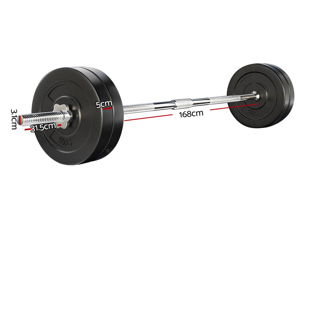 28KG Barbell Weight Set Plates Bar Bench Press Fitness Exercise Home Gym 168cm - image2