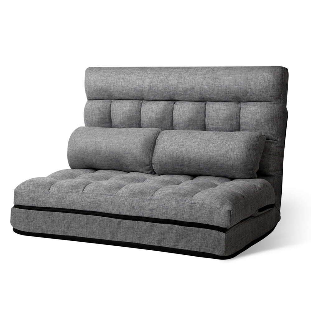 Lounge Sofa Bed 2-seater Floor Folding Fabric Grey - image1