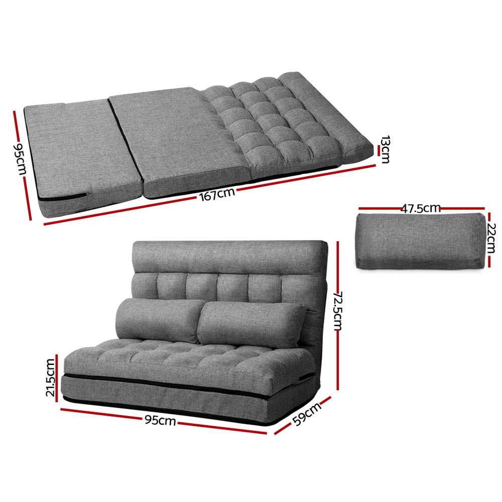 Lounge Sofa Bed 2-seater Floor Folding Fabric Grey - image2