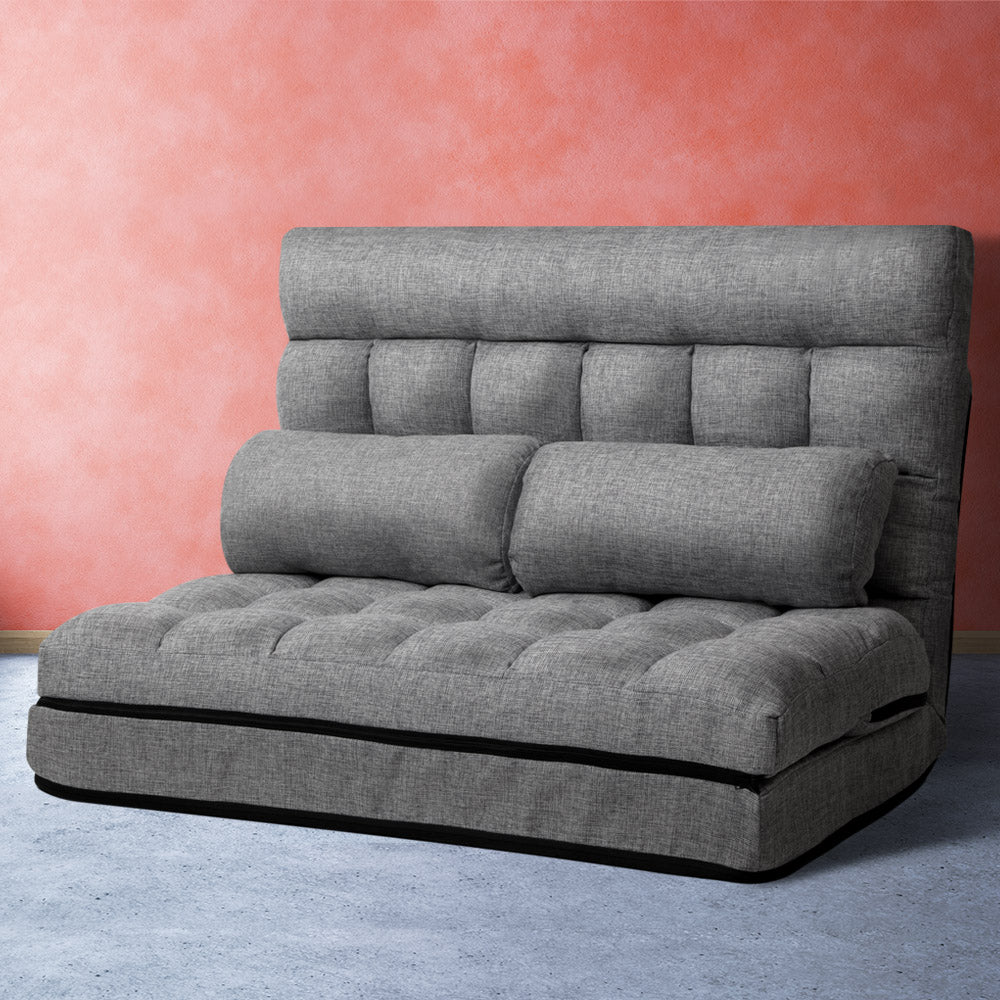 Lounge Sofa Bed 2-seater Floor Folding Fabric Grey - image7