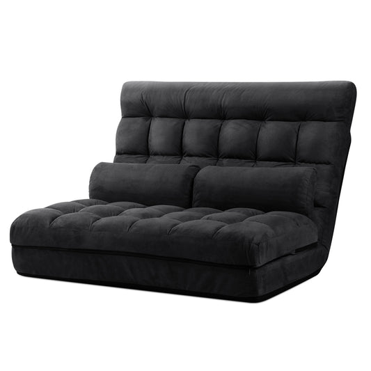 Lounge Sofa Bed 2-seater Floor Folding Suede Charcoal - image1