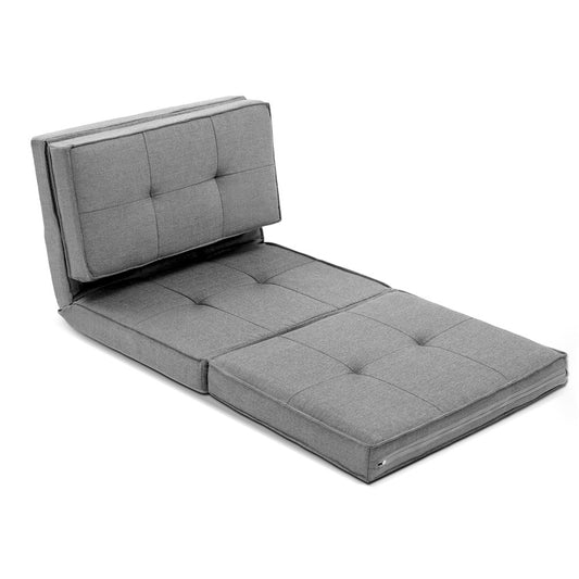 Lounge Sofa Floor Couch Chaise Chair Recliner Futon Linen Folding Grey - image1