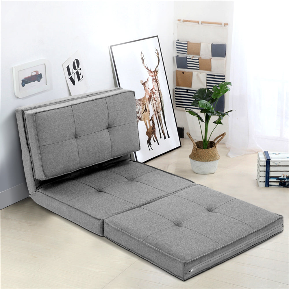 Lounge Sofa Floor Couch Chaise Chair Recliner Futon Linen Folding Grey - image7