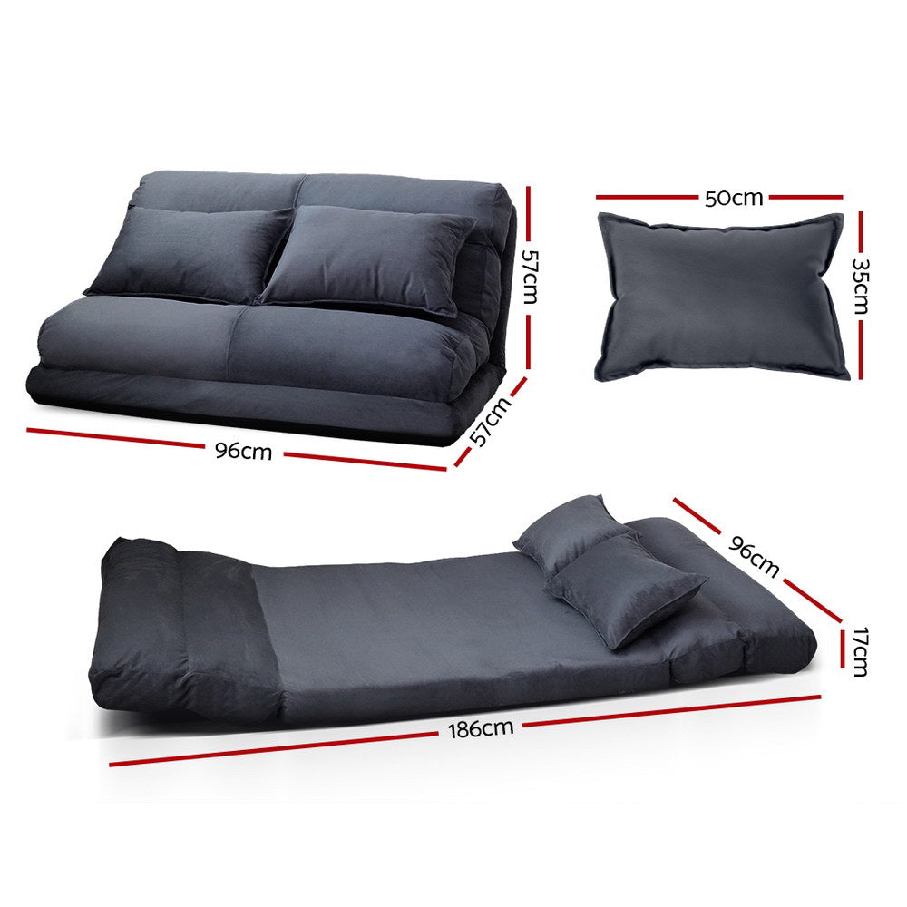 Lounge Sofa Bed Floor Recliner Chaise Chair Folding Adjustable Suede - image2