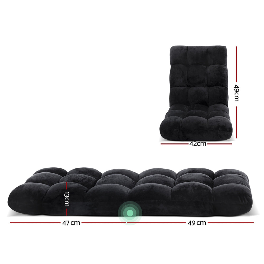 Lounge Sofa Floor Recliner Futon Chaise Folding Couch Black - image2