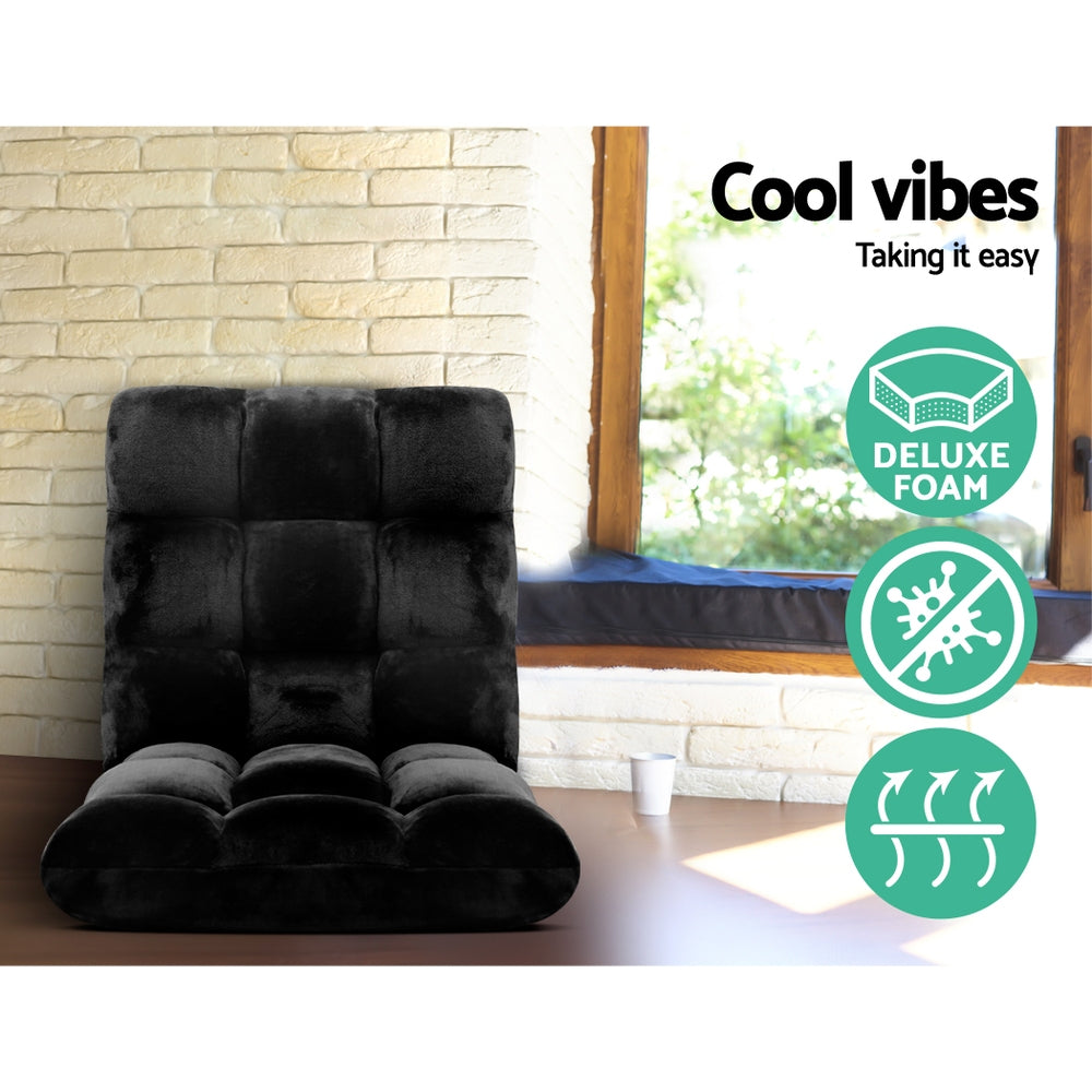 Lounge Sofa Floor Recliner Futon Chaise Folding Couch Black - image4