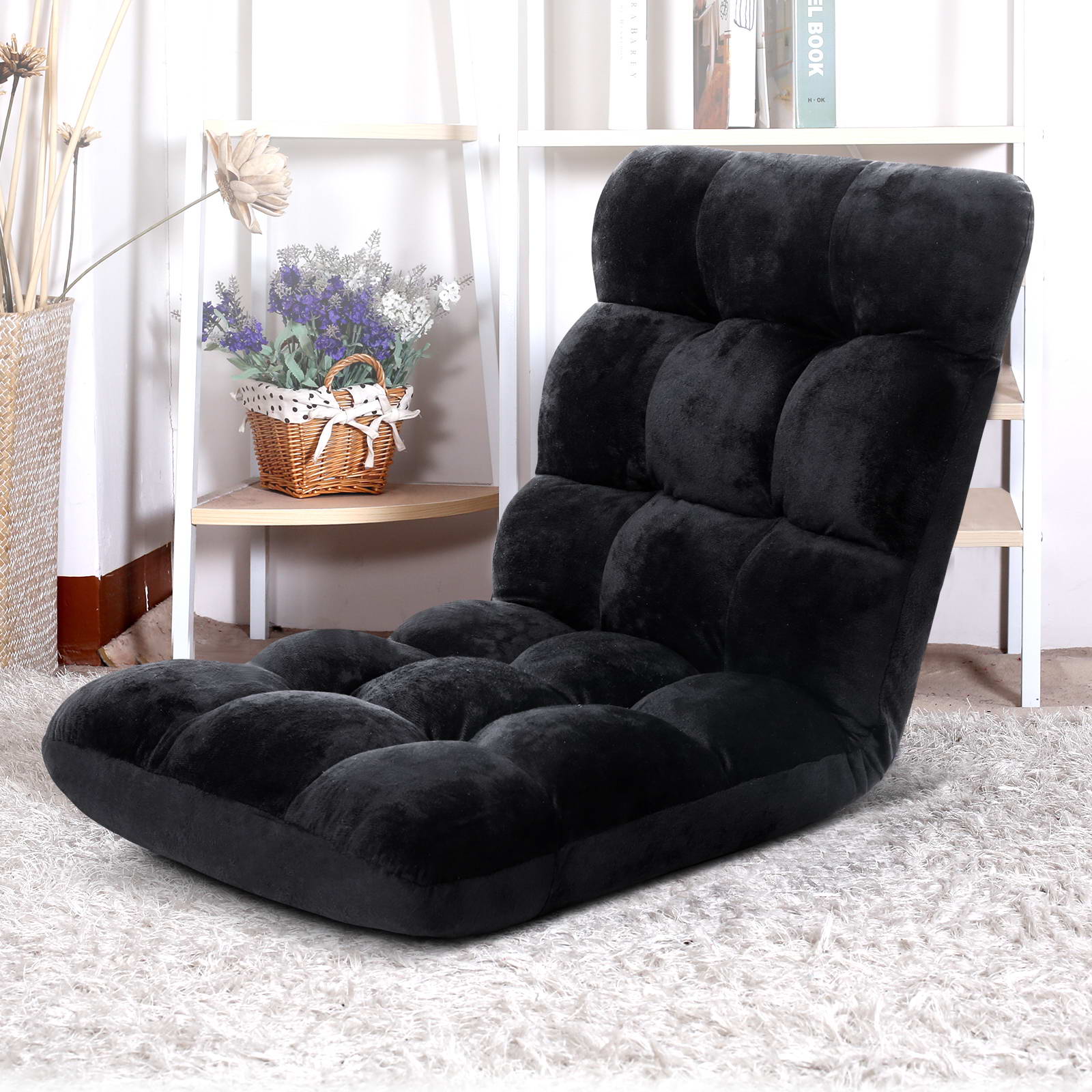 Lounge Sofa Floor Recliner Futon Chaise Folding Couch Black - image7