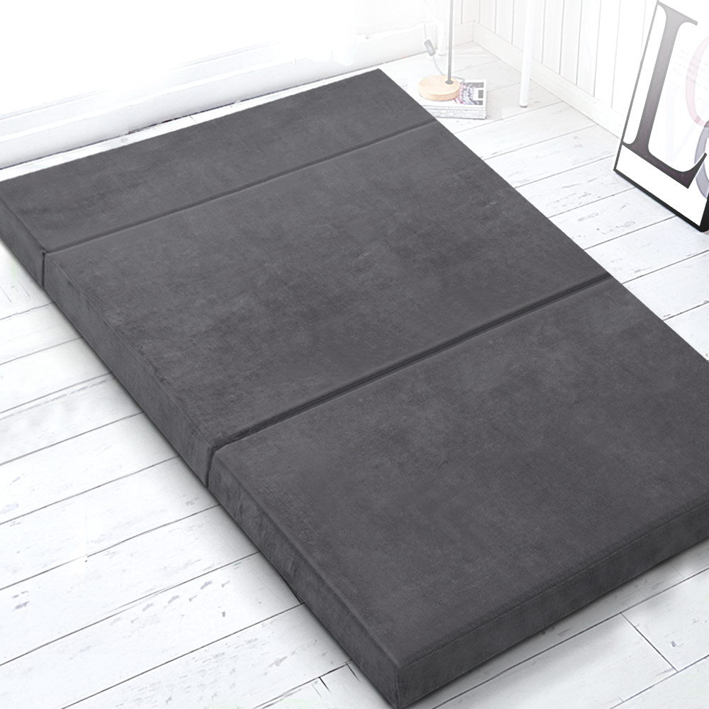 Bedding Double Size Folding Foam Mattress Portable Bed Mat Velvet Dark Grey - image7