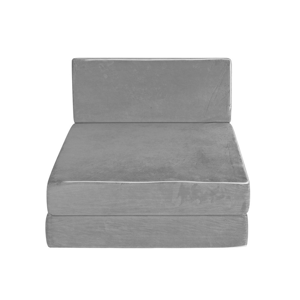 Bedding Folding Foam Mattress Portable Sofa Bed Lounge Chair Velvet Light Grey - image3