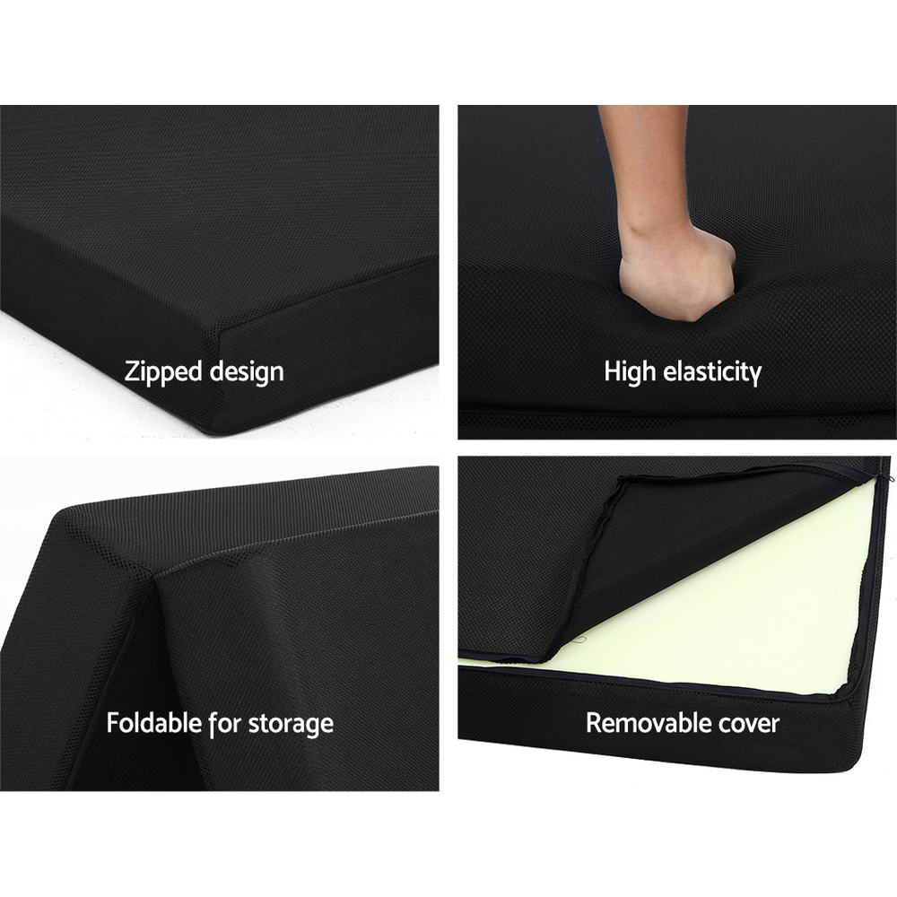 Bedding Folding Foam Mattress Portable Double Sofa Bed Mat Air Mesh Fabric Black - image6