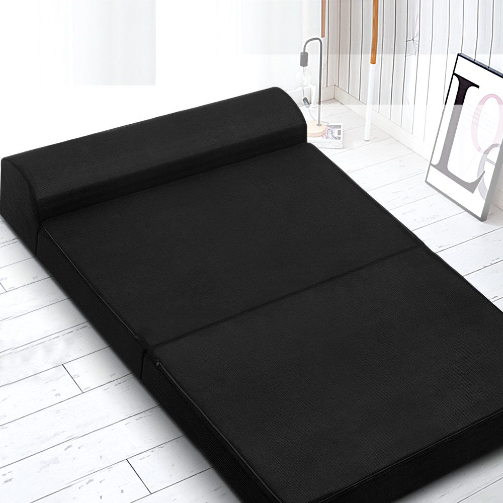 Bedding Folding Foam Mattress Portable Double Sofa Bed Mat Air Mesh Fabric Black - image7