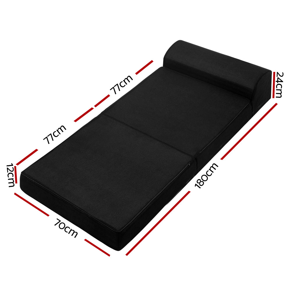 Bedding Folding Foam Mattress Portable Single Sofa Bed Mat Air Mesh Fabric Black - image2