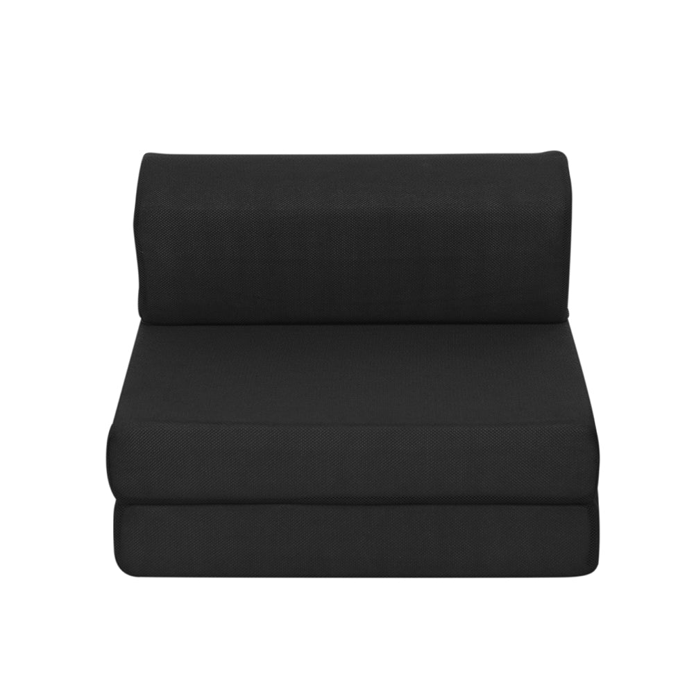 Bedding Folding Foam Mattress Portable Single Sofa Bed Mat Air Mesh Fabric Black - image3