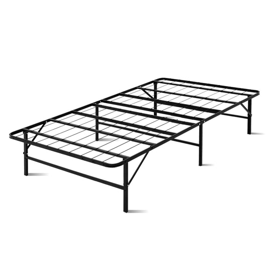 Foldable King Single Metal Bed Frame - Black - image1