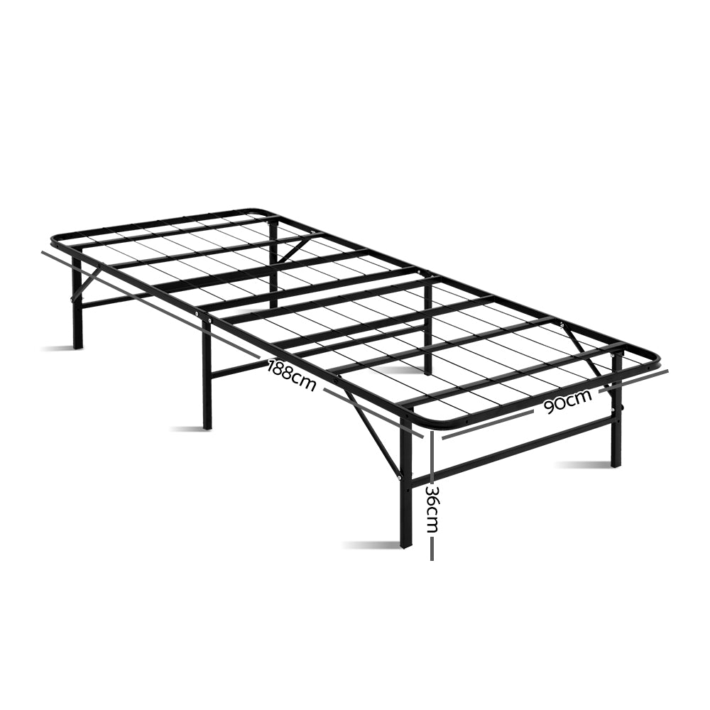 Foldable Single Metal Bed Frame - Black - image2