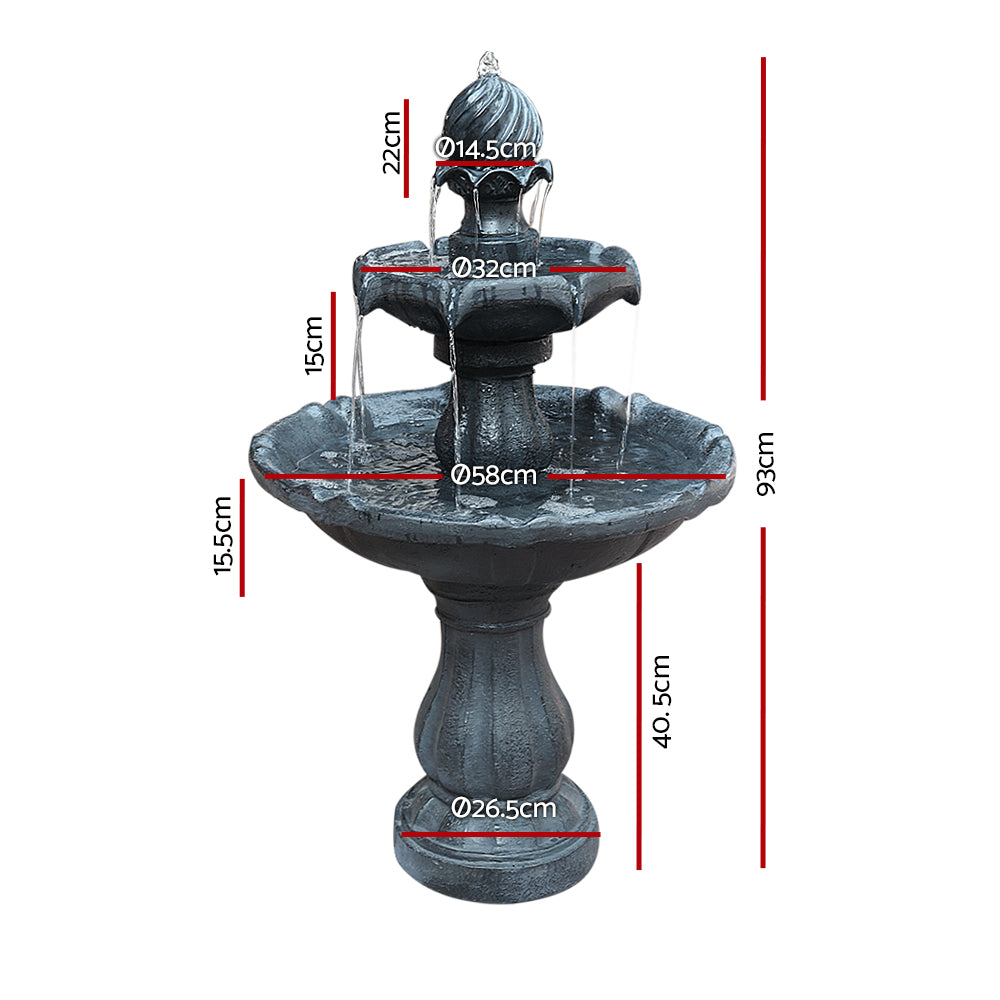 3 Tier Solar Powered Water Fountain - Black - image2