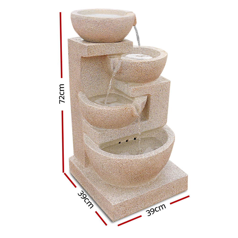 4 Tier Solar Powered Water Fountain with Light - Sand Beige - image2