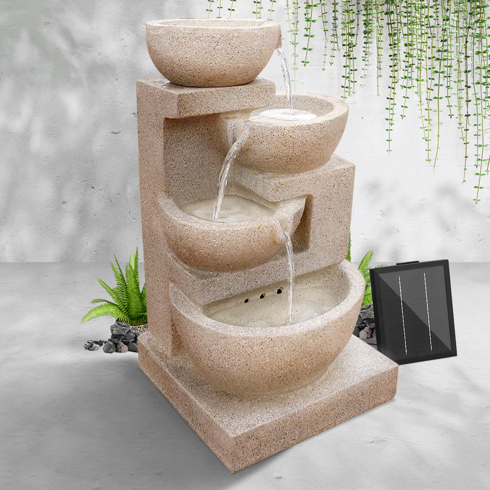 4 Tier Solar Powered Water Fountain with Light - Sand Beige - image7