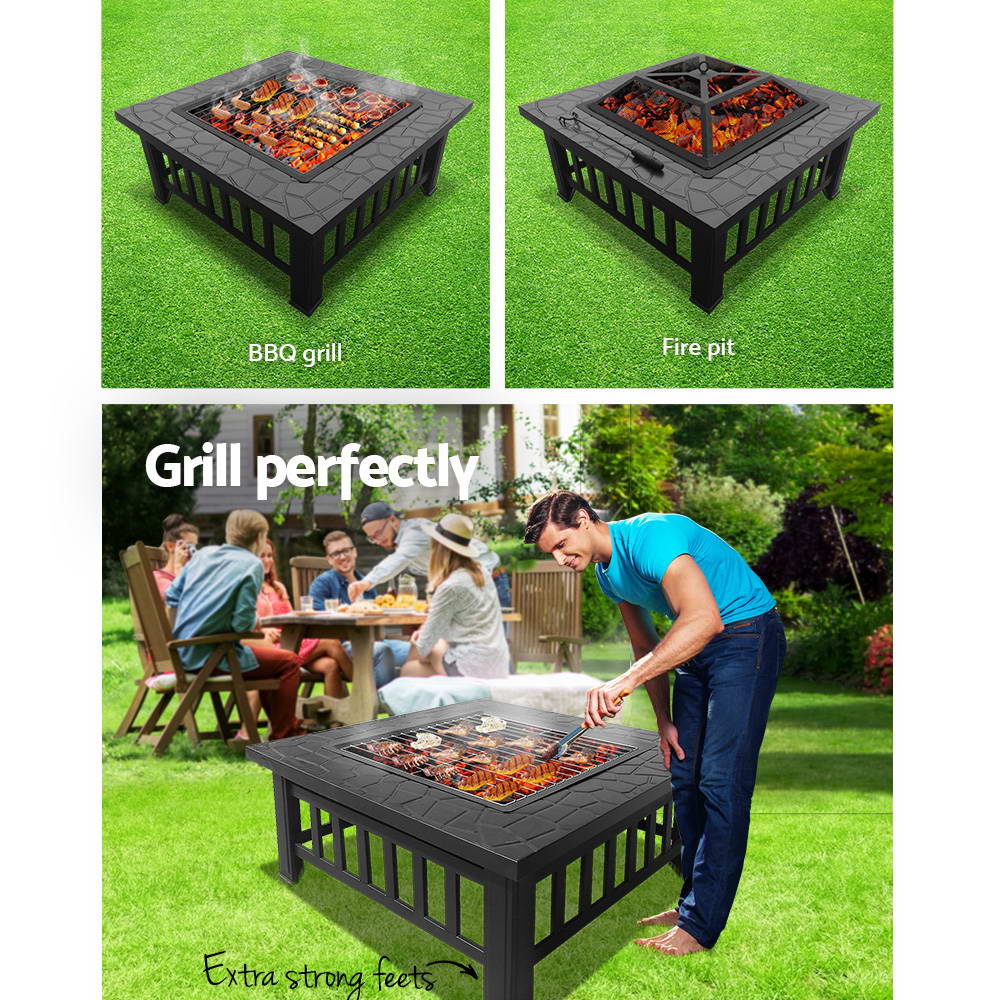 Grillz Outdoor Fire Pit BBQ Table Grill Fireplace Stone Pattern - image4
