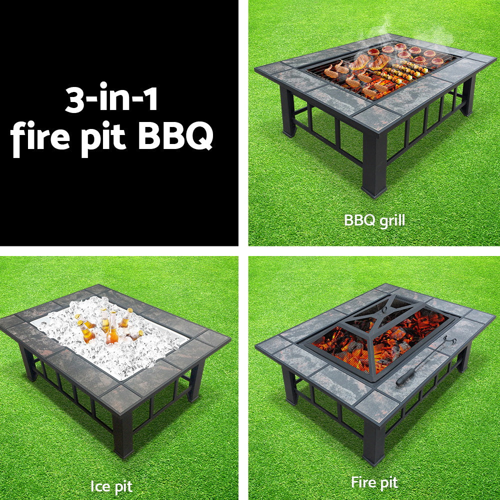 Fire Pit BBQ Grill Stove Table Ice Pits Patio Fireplace Heater 3 IN 1 - image4