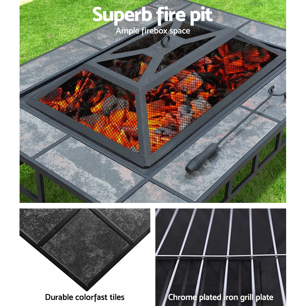 Fire Pit BBQ Grill Stove Table Ice Pits Patio Fireplace Heater 3 IN 1 - image6