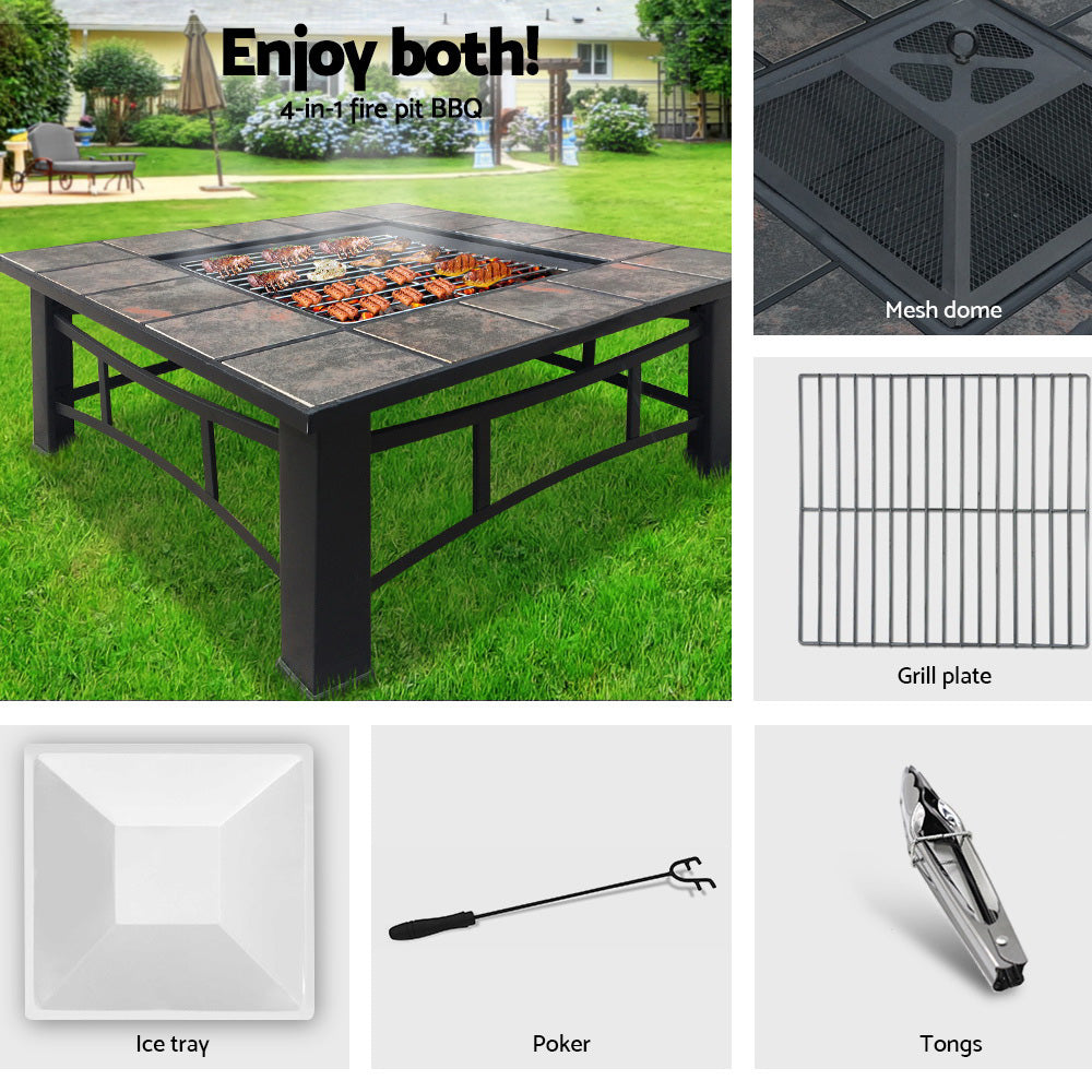 Fire Pit BBQ Grill Smoker Table Outdoor Garden Ice Pits Wood Firepit - image3