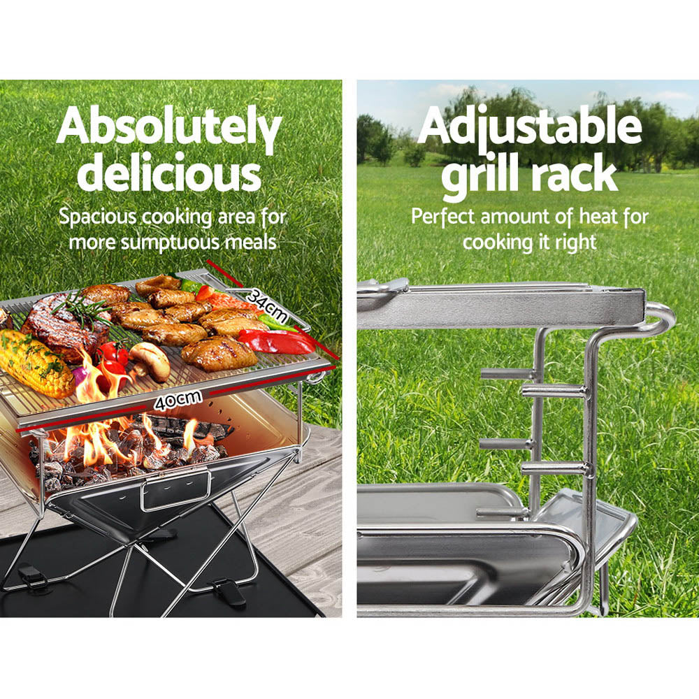 Grillz Camping Fire Pit BBQ Portable Folding Stainless Steel Stove Outdoor Pits - image5