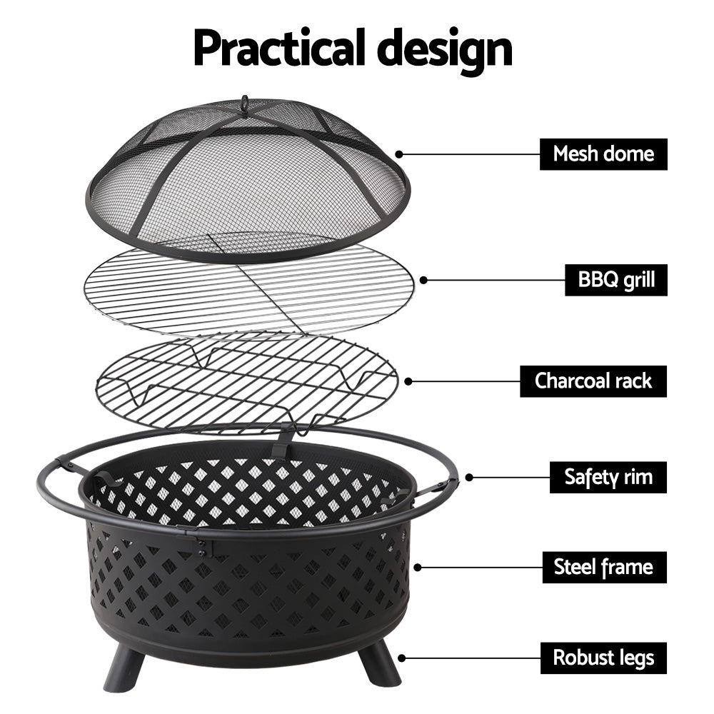 Grillz 30 Inch Portable Outdoor Fire Pit and BBQ - Black - image6