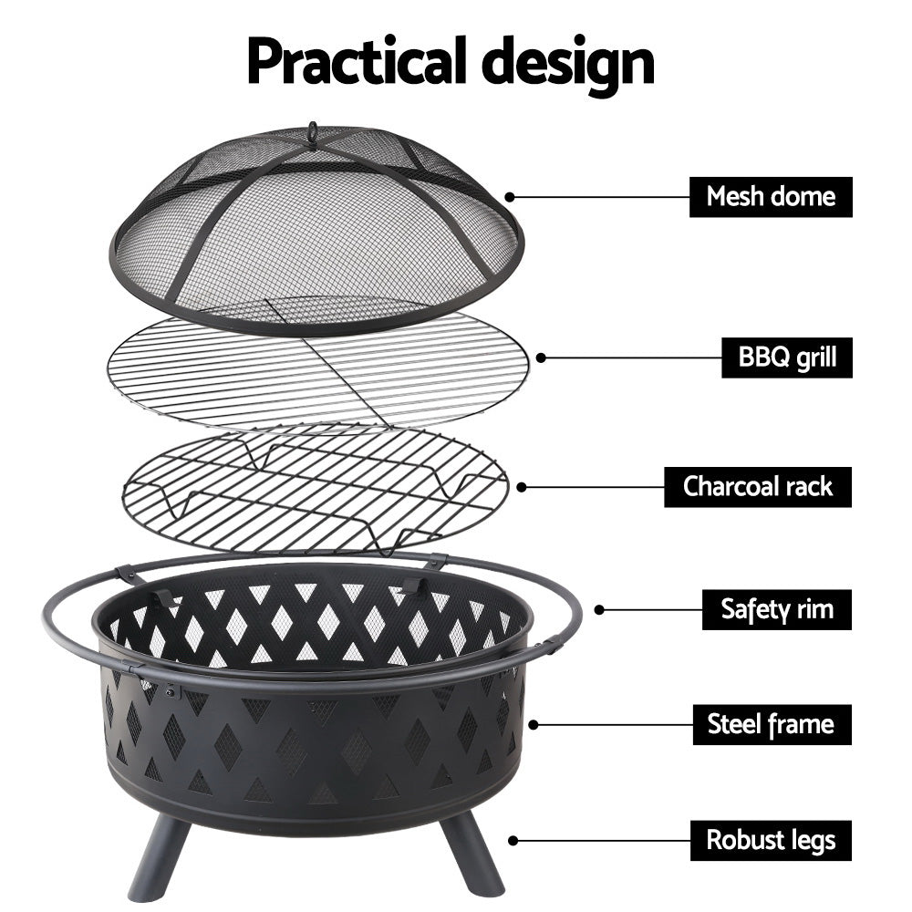 Fire Pit BBQ Charcoal Grill Ring Portable Outdoor Kitchen Fireplace 32" - image6