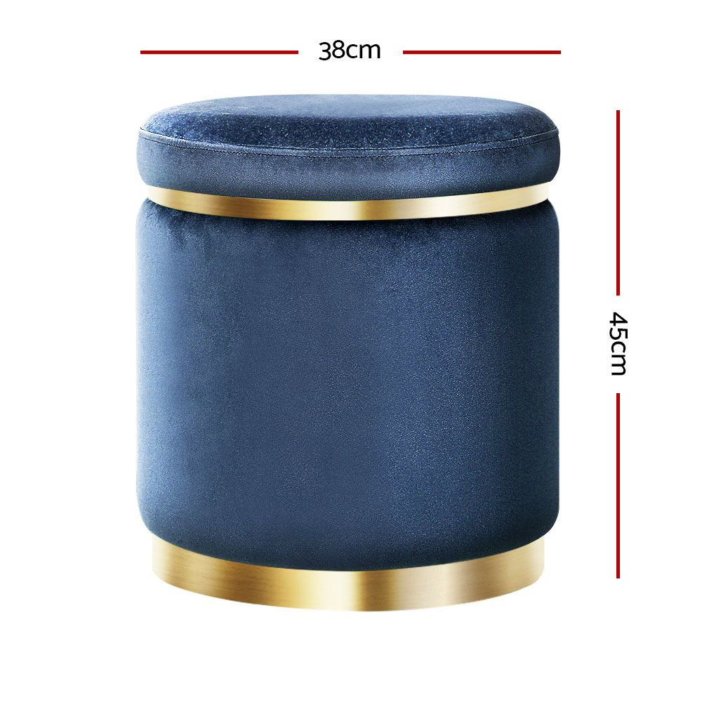 Foot Stool Round Velvet Ottoman Foot Rest Pouffe Pouf Padded Seat Footstool Navy - image2