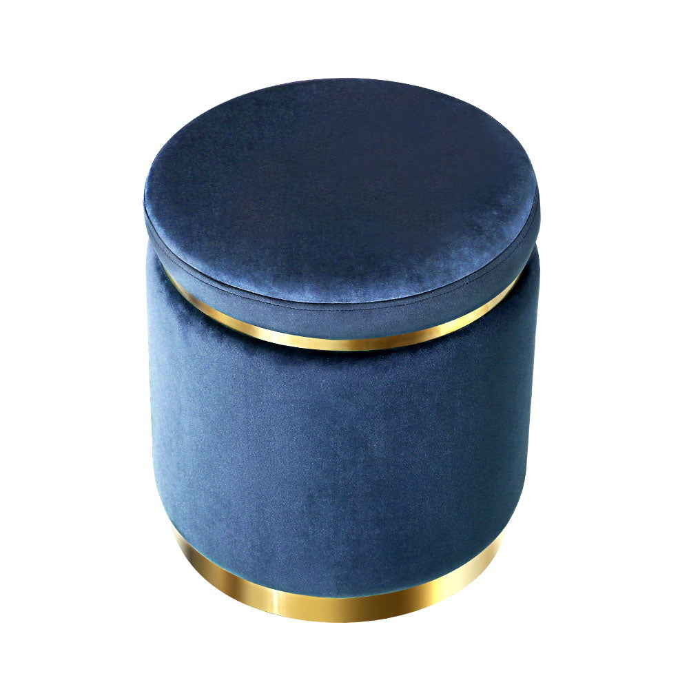 Foot Stool Round Velvet Ottoman Foot Rest Pouffe Pouf Padded Seat Footstool Navy - image3