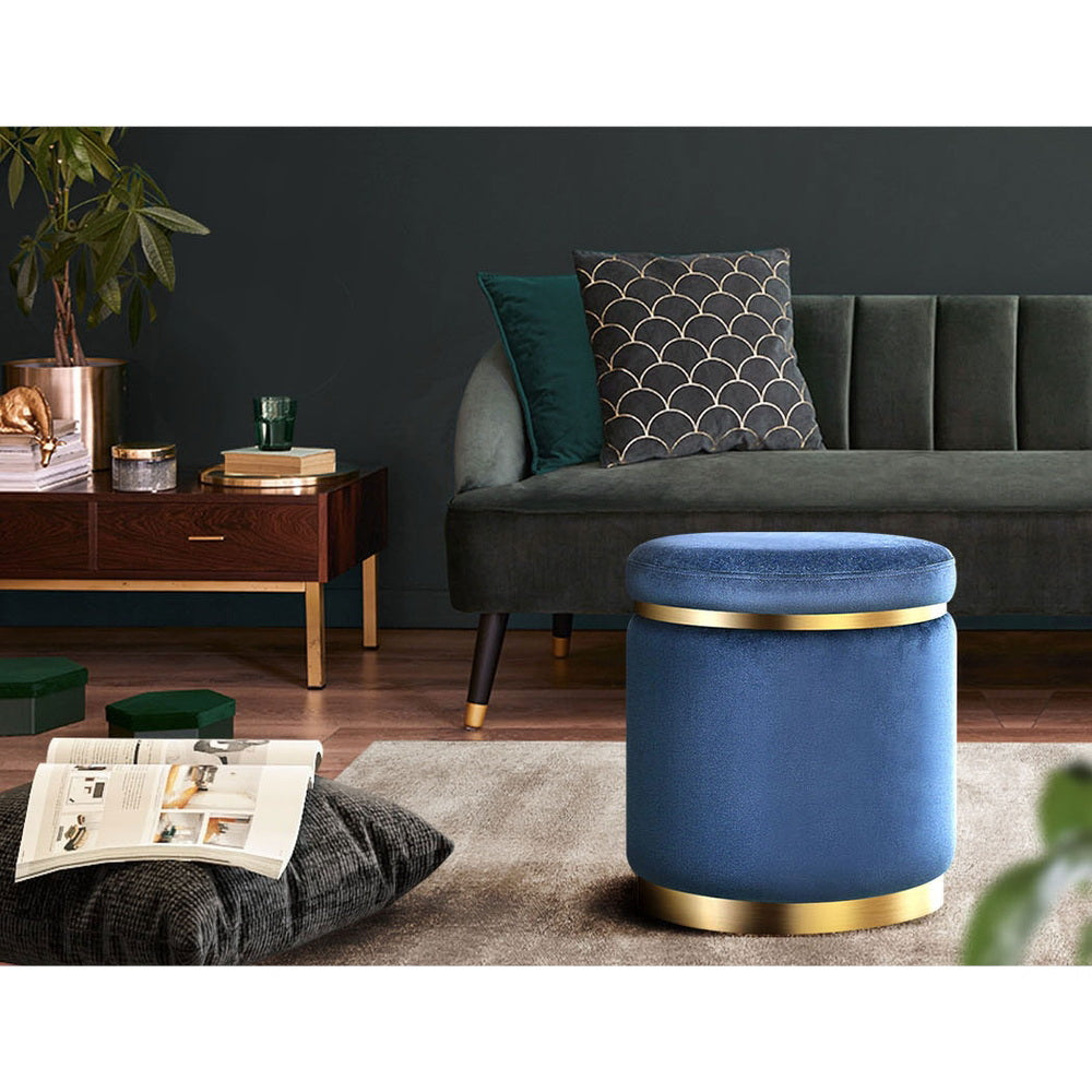 Foot Stool Round Velvet Ottoman Foot Rest Pouffe Pouf Padded Seat Footstool Navy - image7