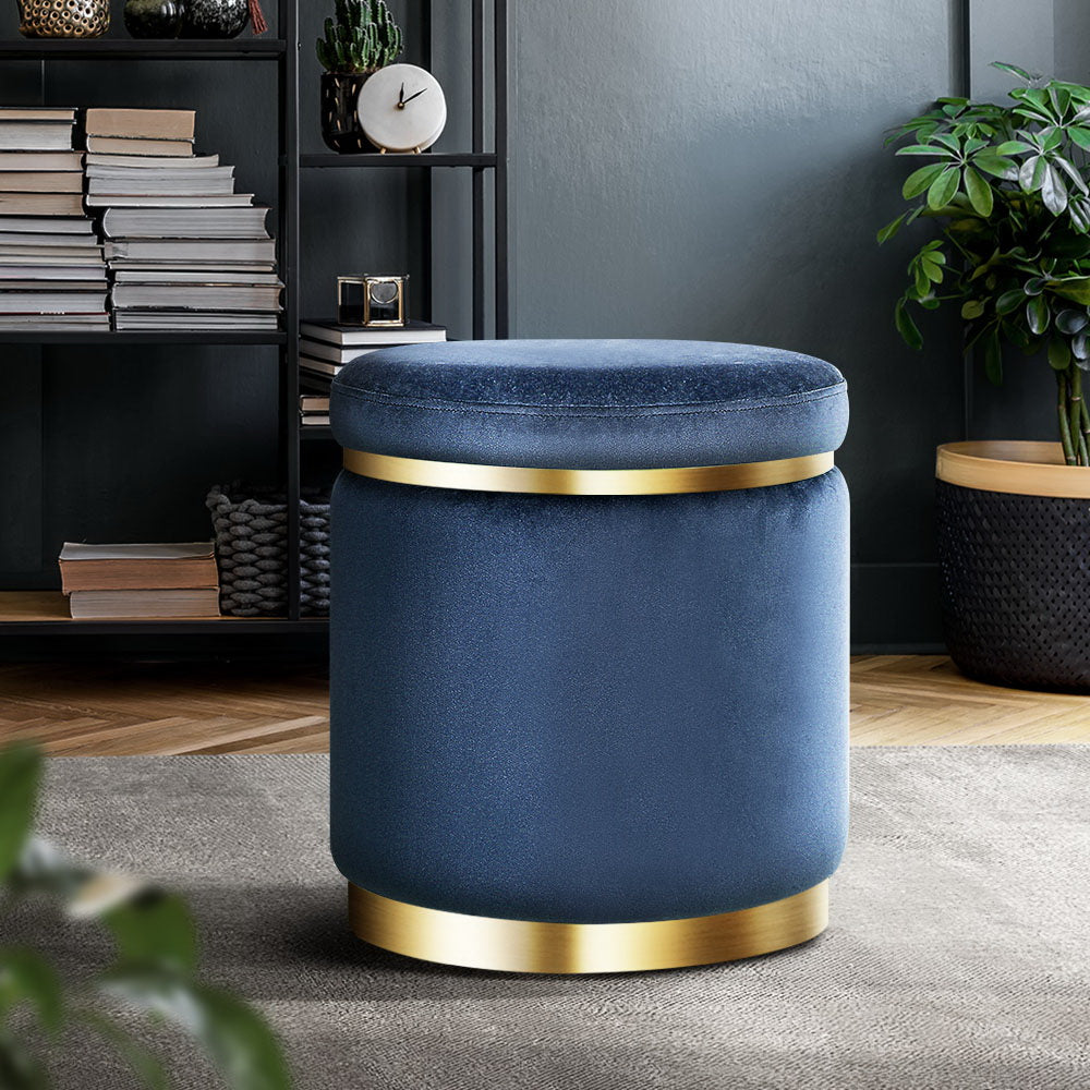 Foot Stool Round Velvet Ottoman Foot Rest Pouffe Pouf Padded Seat Footstool Navy - image8