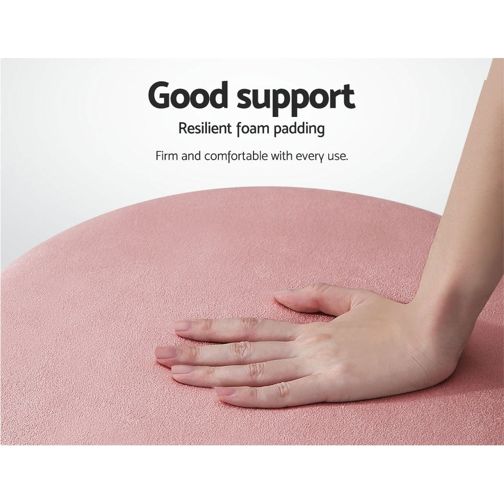 Round Velvet Foot Stool Ottoman Foot Rest Pouffe Padded Seat Pouf Bedroom Pink - image4